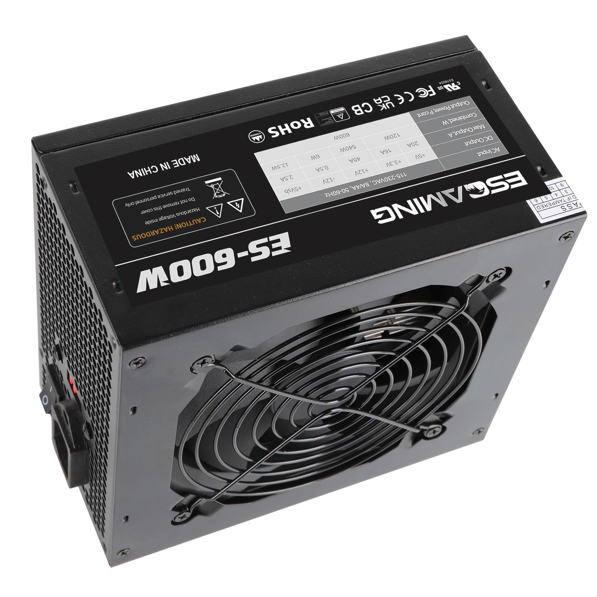 Fuente de alimentación ATX de 600 W con fuente de alimentación para juegos ATX controlada automáticamente térmicamente de 4.724 in 3