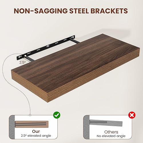 Miniatura 9 de Vivelove Estantes flotantes de 12 pulgadas de profundidad para pared, estante flotante de 24 x 12 x 2 pulgadas, estante de 2 pulgadas de grosor para