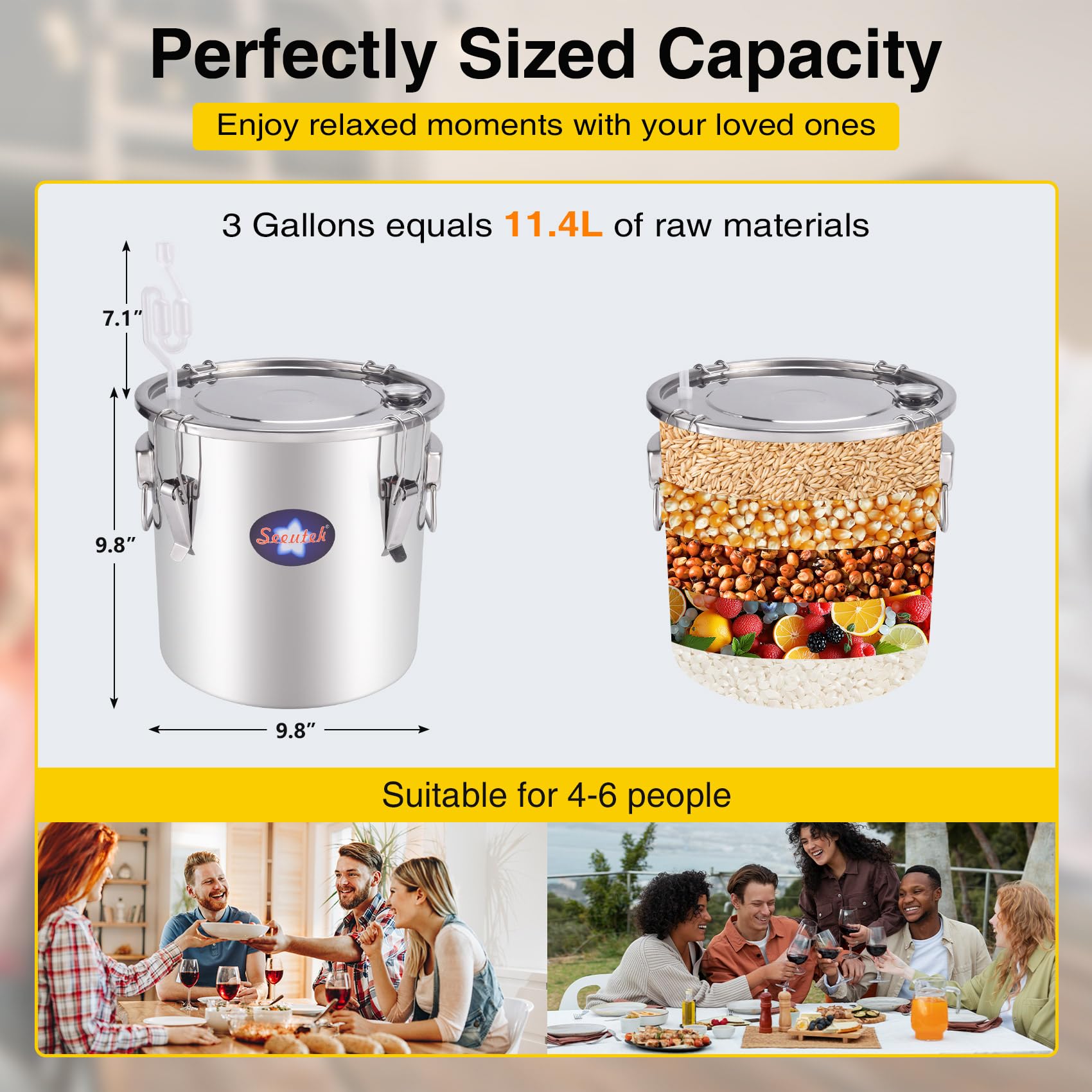 Seeutek 3Gal Kit de destilador de Agua y Alcohol para elaboración de Vino, Caldera de Aceite, Acero Inoxidable de Cobre, Plateado
