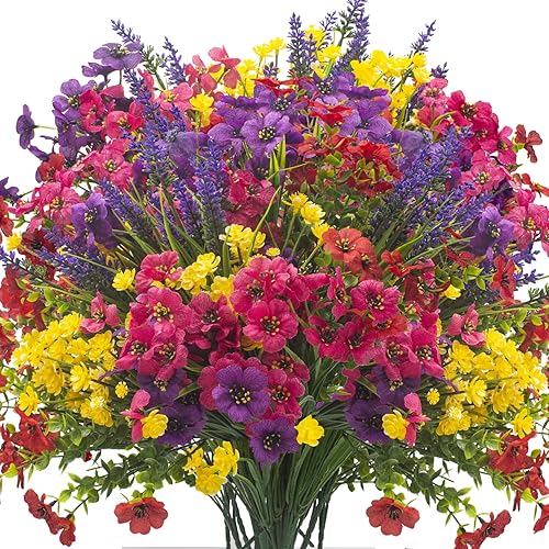 20 paquetes de flores artificiales de seda para decoración al aire libre resistente a los rayos UV plástico sintético para exteriores arbustos