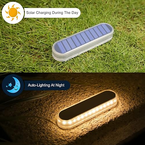 Miniatura 6 de WILLED Luz solar para cubierta al aire libre, impermeable, paquete de 4 luces solares blancas cálidas, panel de carga solar grande, luz de muelle de