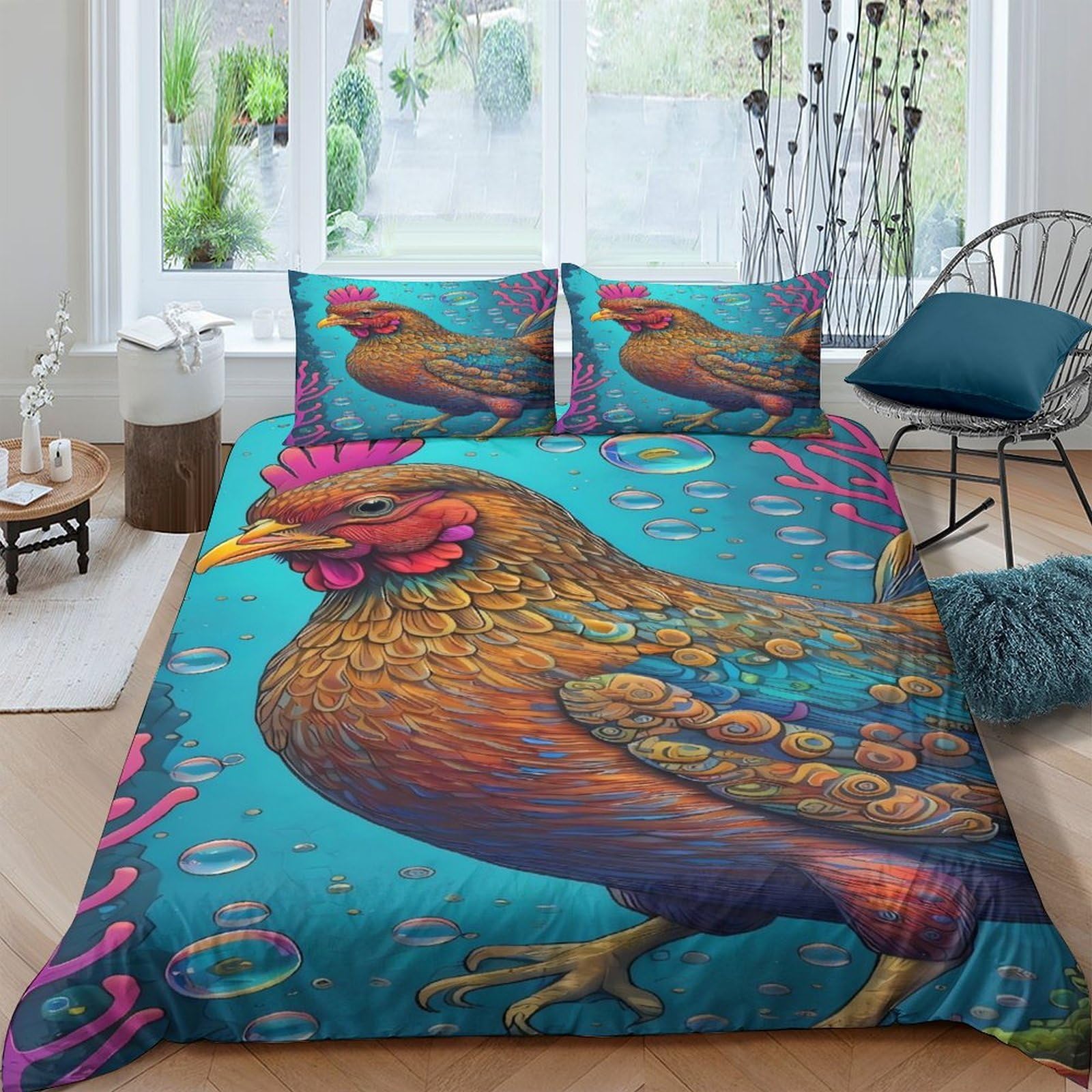 Ctjqhvkz Style-1 3D Printed Colorful Rooster Fitted Sheet Microfiber Soft Anti-Slip Farm Animal Bed Cover For Bedroom Guest Room Mattress Decor Single（135X200cm）
