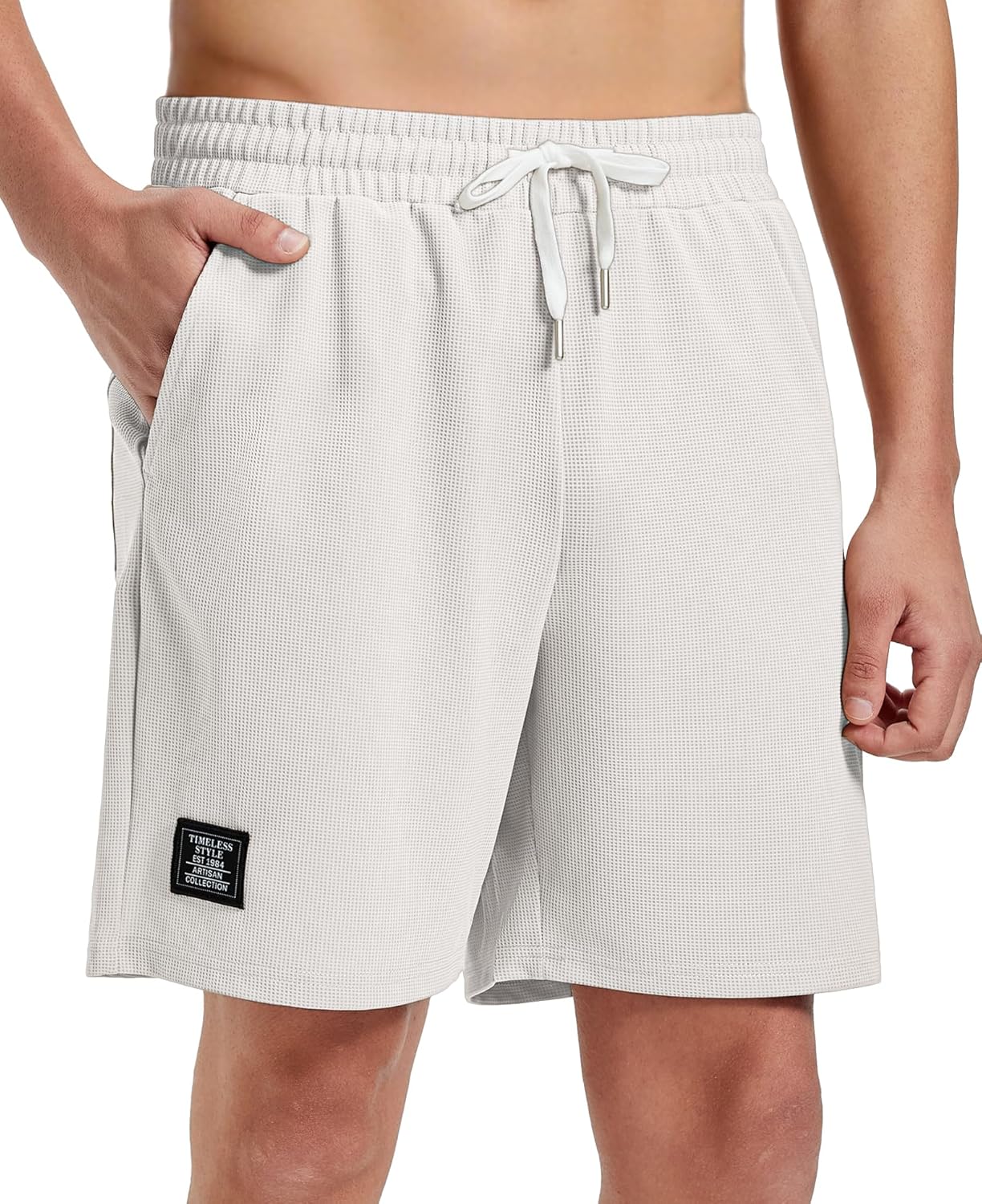 Susclude Mens Waffle Shorts Summer Casual 7" Textured Knit Drawstring Elastic Waist Comfy Short with Pockets Beach Vacation