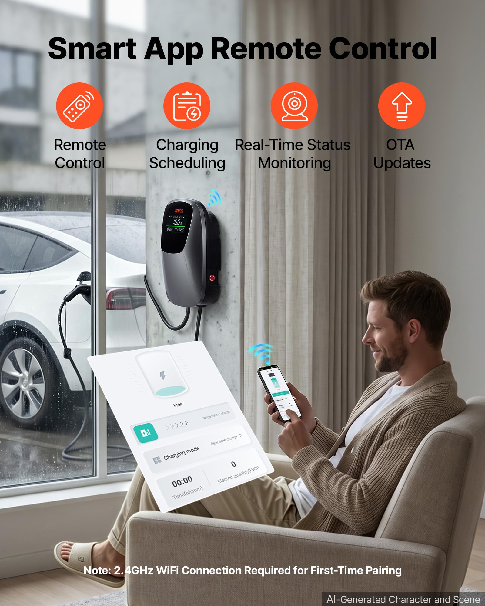 VEVOR Borne Recharge Véhicule Électrique 11 KW Chargeur Triphasé Type 2 CEE pour Voiture Électrique et Hybride Rechargeable, Domestique 400 V CA 16 A, Contrôle Intelligent APP, Écran Numérique, IP65
