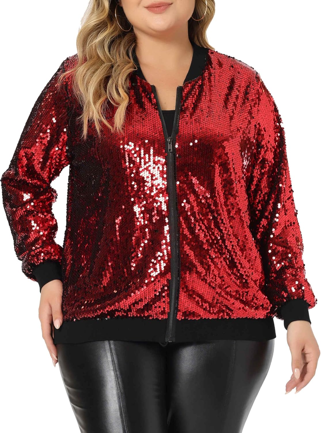 Agnes Orinda Plus Size Sequin Bomber Jackets for Women 2025 Sparkle Shiny Glitter Party Concert Outfits