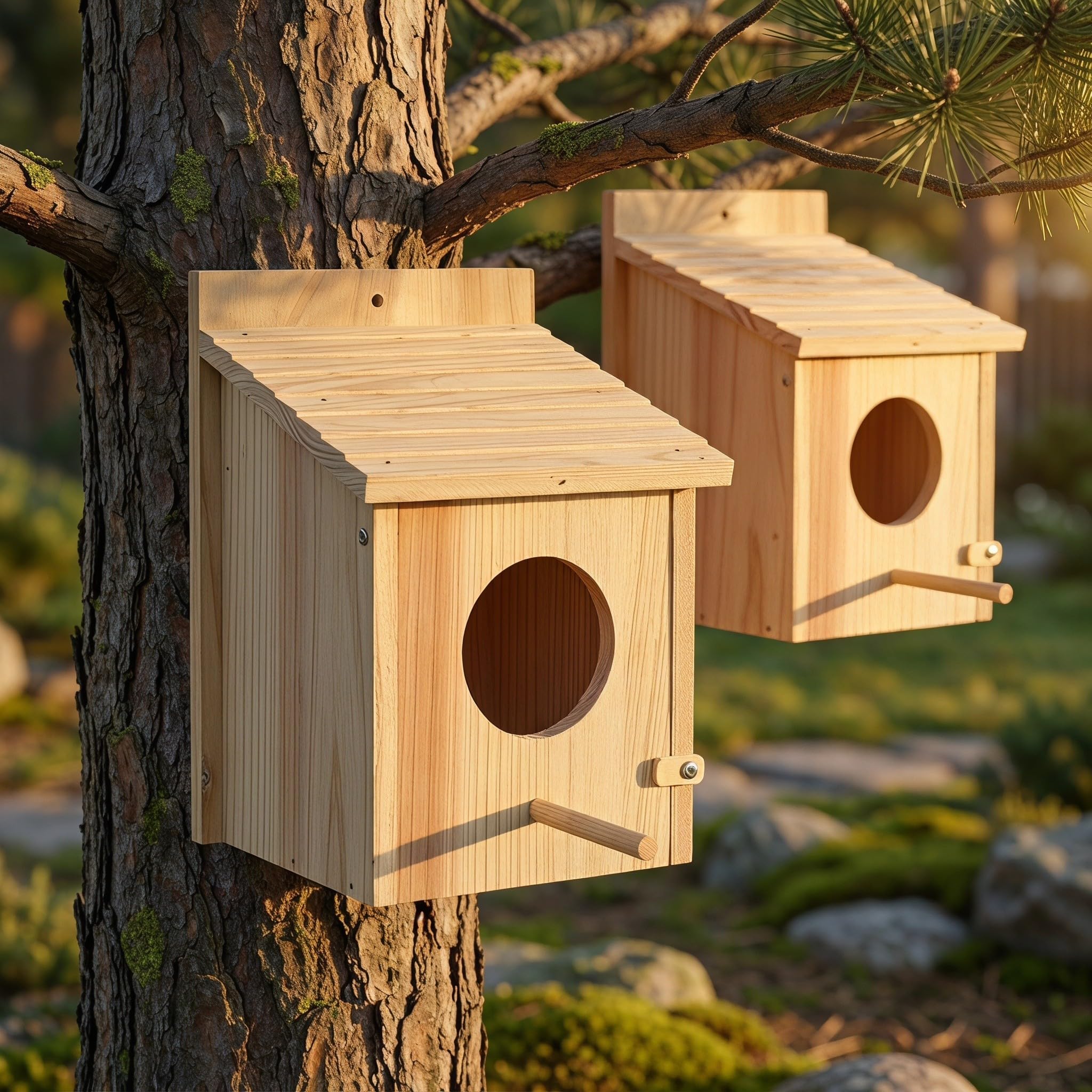 HEMOTON 2 Piezas Caja Nido de Madera para Pájaros, Colgante Exterior con