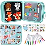 Qrytoi Erasable Doodle Set for Kids - Reusable Magic Drawing Book with 12 Watercolor Pens 14 Page Drawing, Road Trip Car Game Writing Painting Set for Boys and Girls (Foxes)