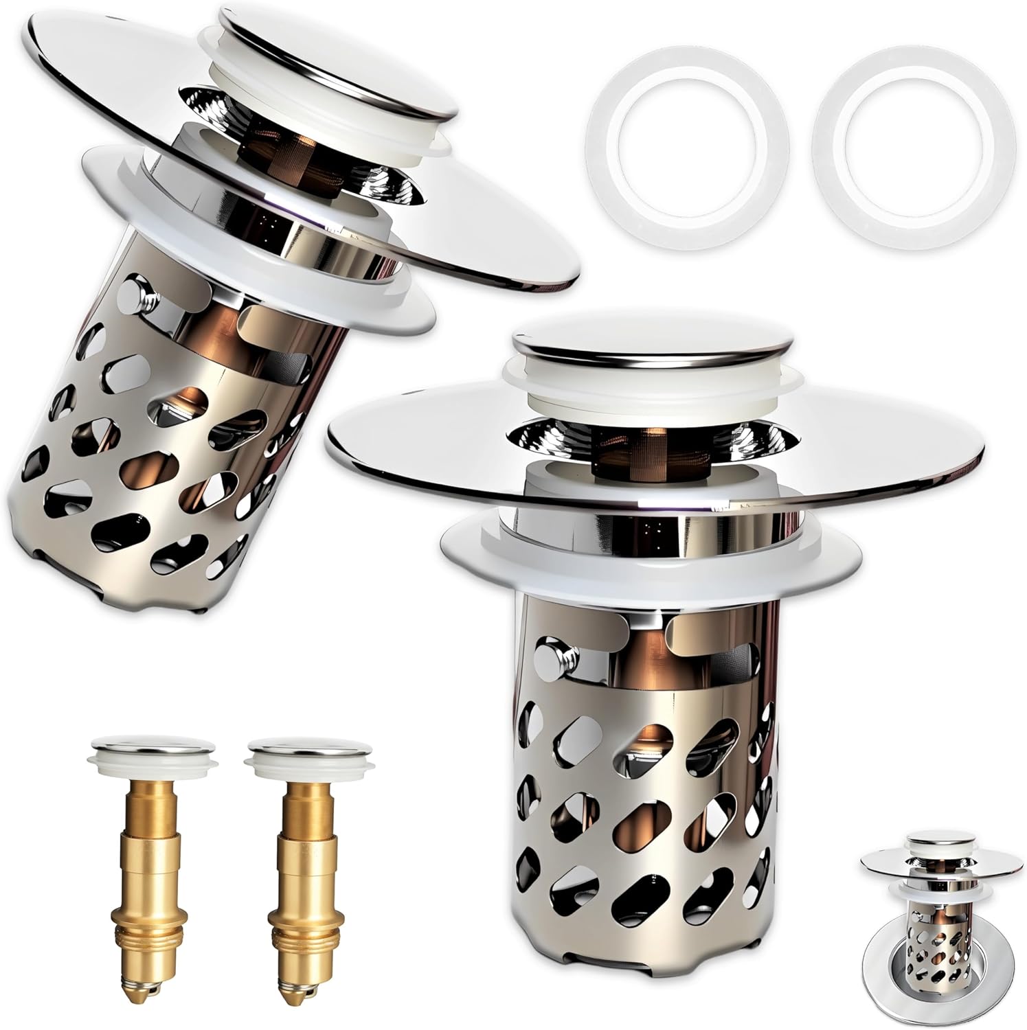 Bathroom Sink Drain Strainer,Bathroom Sink Stopper,Drain Hair Catcher,Universal Stainless Steel Drain Strainer for 1.1 to 2.3in Drain Hole,Sink Drain Stopper,Bathroom Sink Filter. (2)