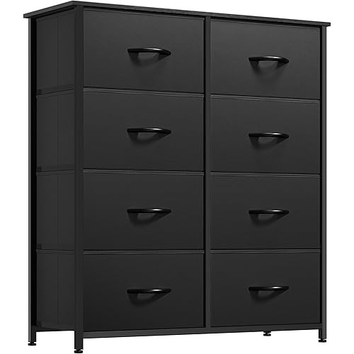 YITAHOME Fabric Dresser with 8 Drawers, Tall Dresser with Fabric Bins, Storage Tower Unit, Chest of Drawers for Living Room, Hallway, Black