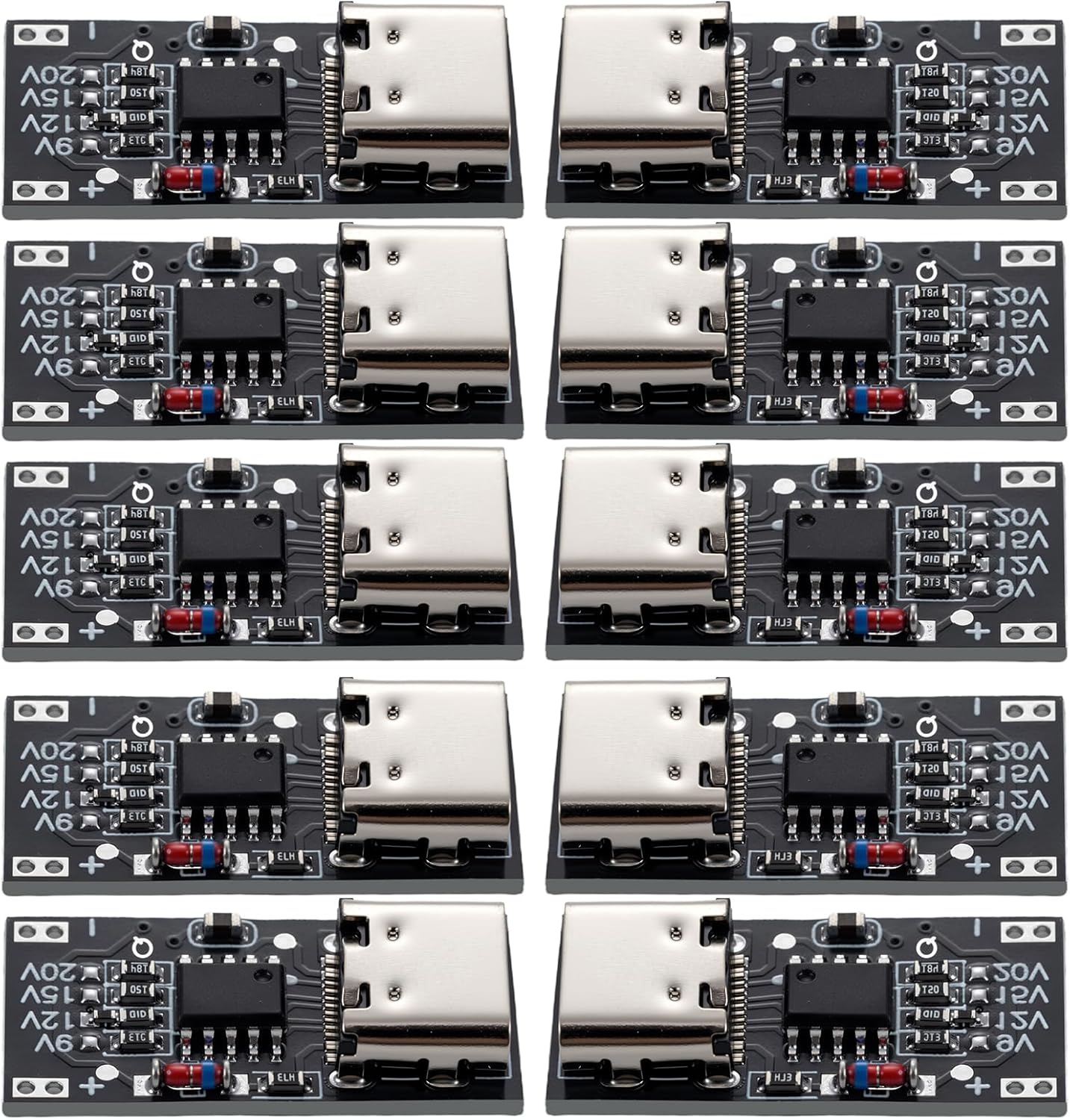 10-Pack USB-C PD Trigger Module, 9V 12V 15V 20V Adjustable Voltage Fast Charge Decoy Board, PD 3.0 & QC 3.0/4.0+ Compatible for Power Banks and DIY Electronics Projects