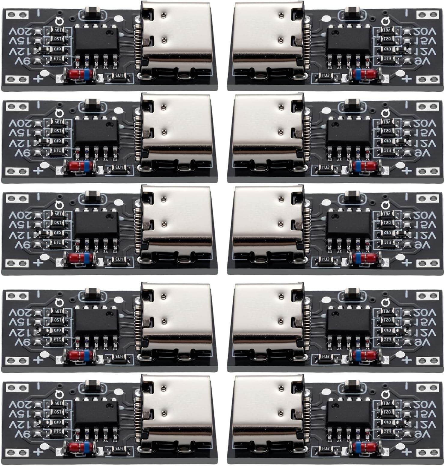 10-Pack USB-C PD Trigger Module, 9V 12V 15V 20V Adjustable Voltage Fast Charge Decoy Board, PD 3.0 & QC 3.0/4.0+ Compatible for Power Banks and DIY Electronics Projects