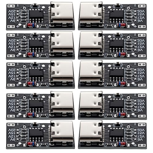 hiBCTR 10-Pack -USB-C PD Trigger Module, Adjustable Voltage Fast Charging Board 9V/12V/15V/20V with Digital Display for Power Banks, DIY Electronics