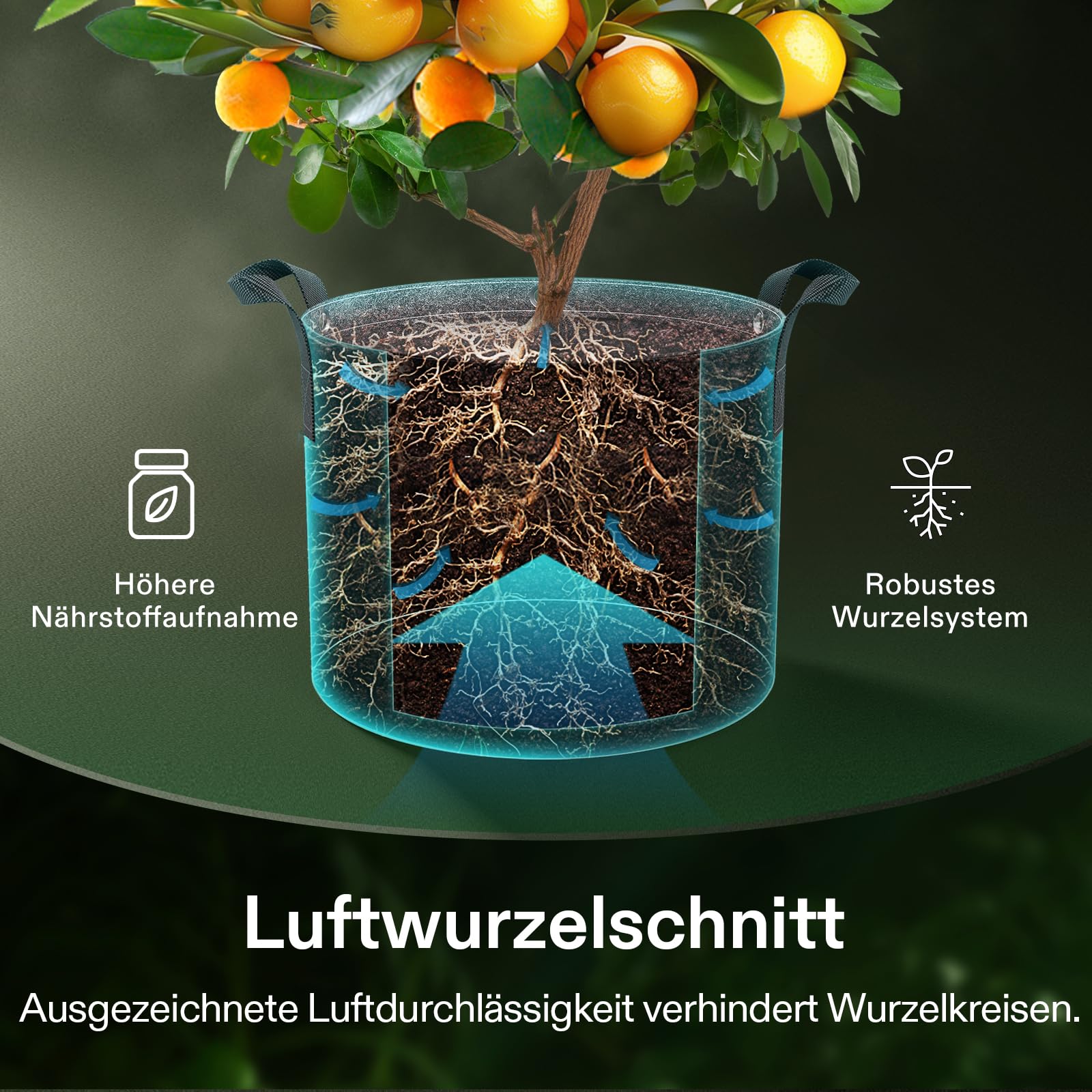 VIVOSUN Pflanzsack 5er-Pack 20 L, Stofftopf aus Vliesstoff mit 500 g/m² Stärke, mit Tragegriffen und Mehrzweckringen, Ideal für LST, Obst, Gemüse und Blumen