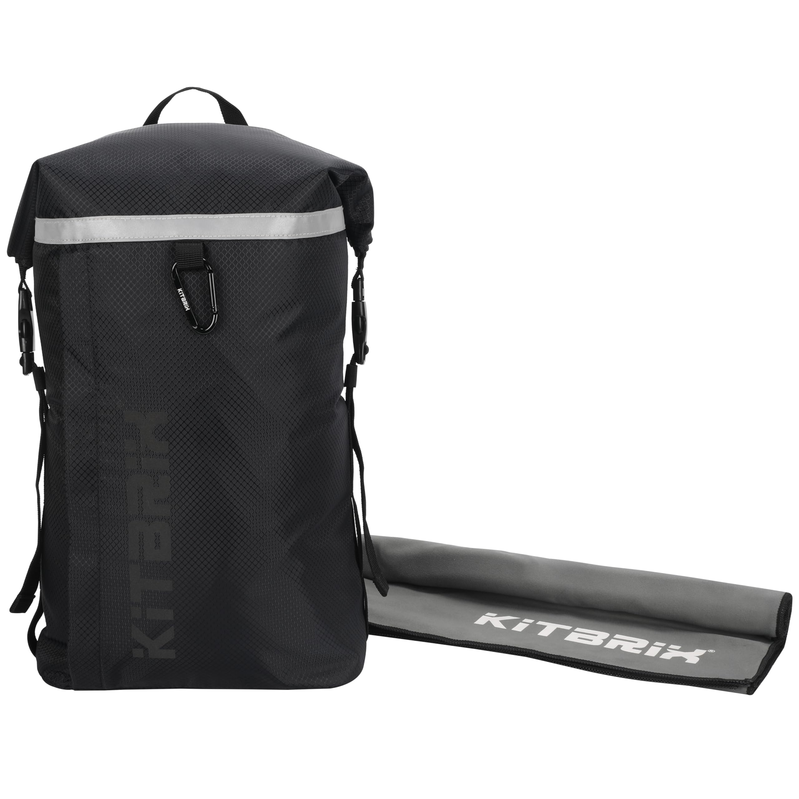 KitBrix PoKit Waterproof Roll-Top Backpack & Microfibre Towel - Lightweight Dry Bag Backpack with Quick-Dry Towel - Ideal for Swimming, Hiking, Gym, Travel & Outdoor Adventures