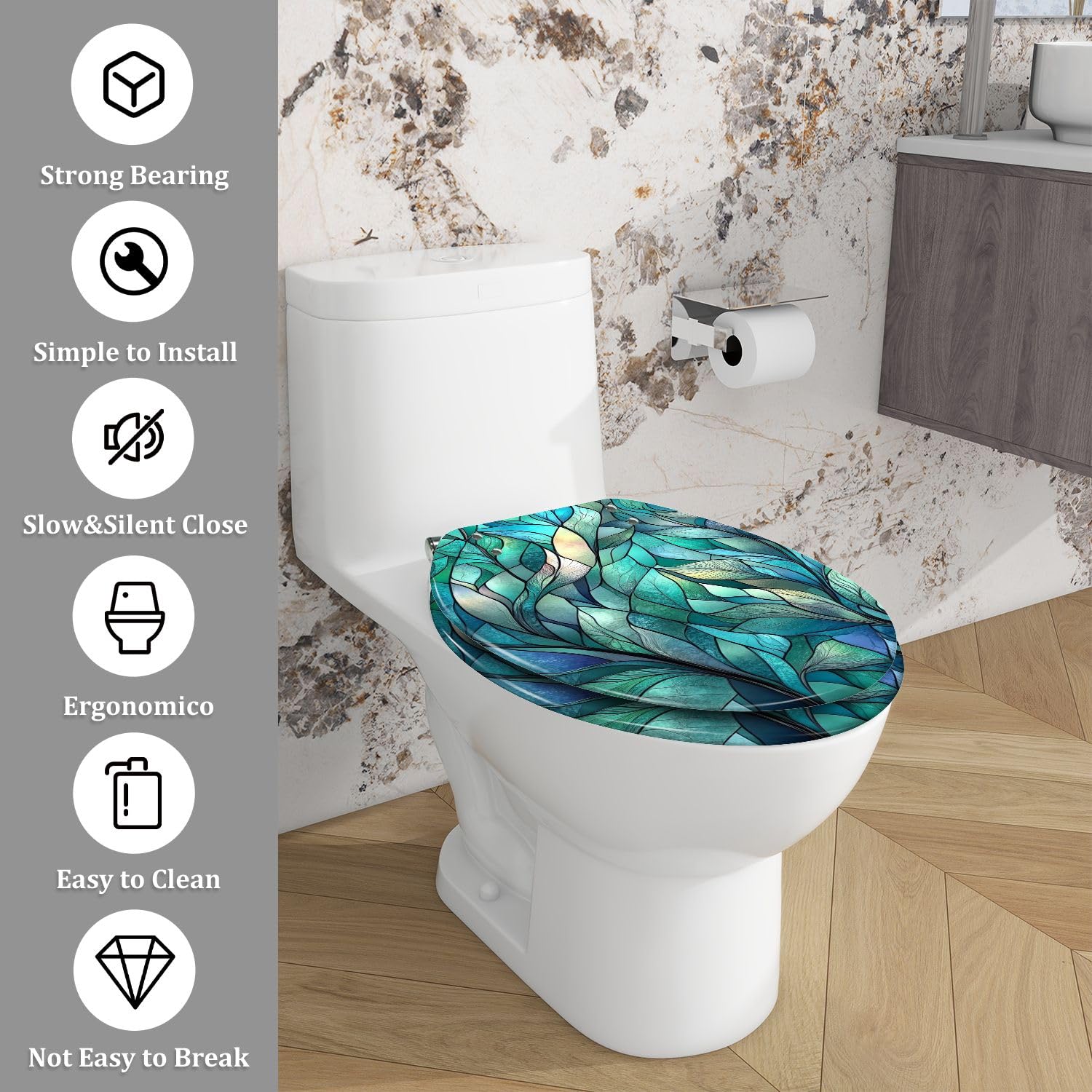 Sedile WC allungato Elegance con cerniere a sgancio rapido