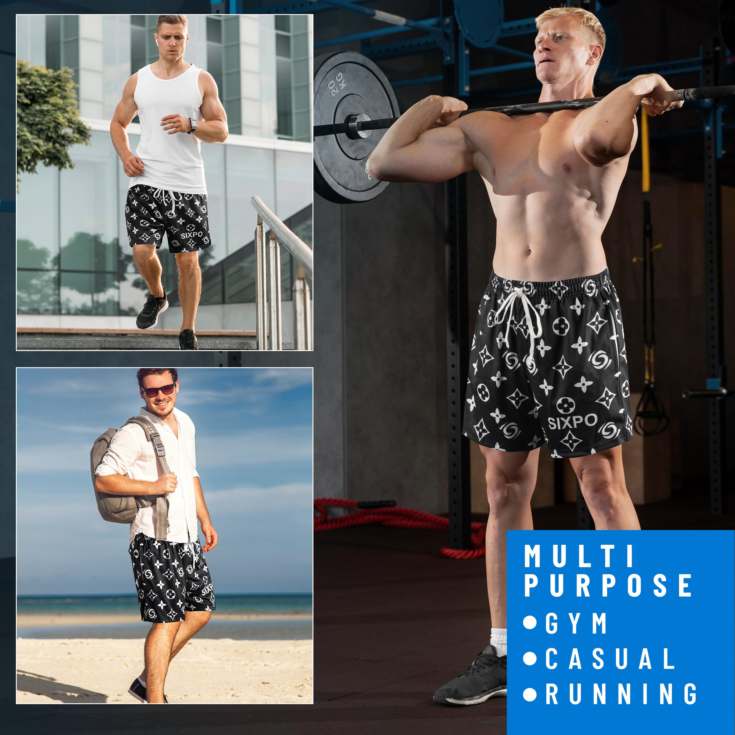 Pantalones cortos deportivos para hombre, 100 % poliéster, pantalones cortos de malla de secado rápido, pantalones cortos de gimnasio con estampado gráfico, pantalones cortos de baloncesto para