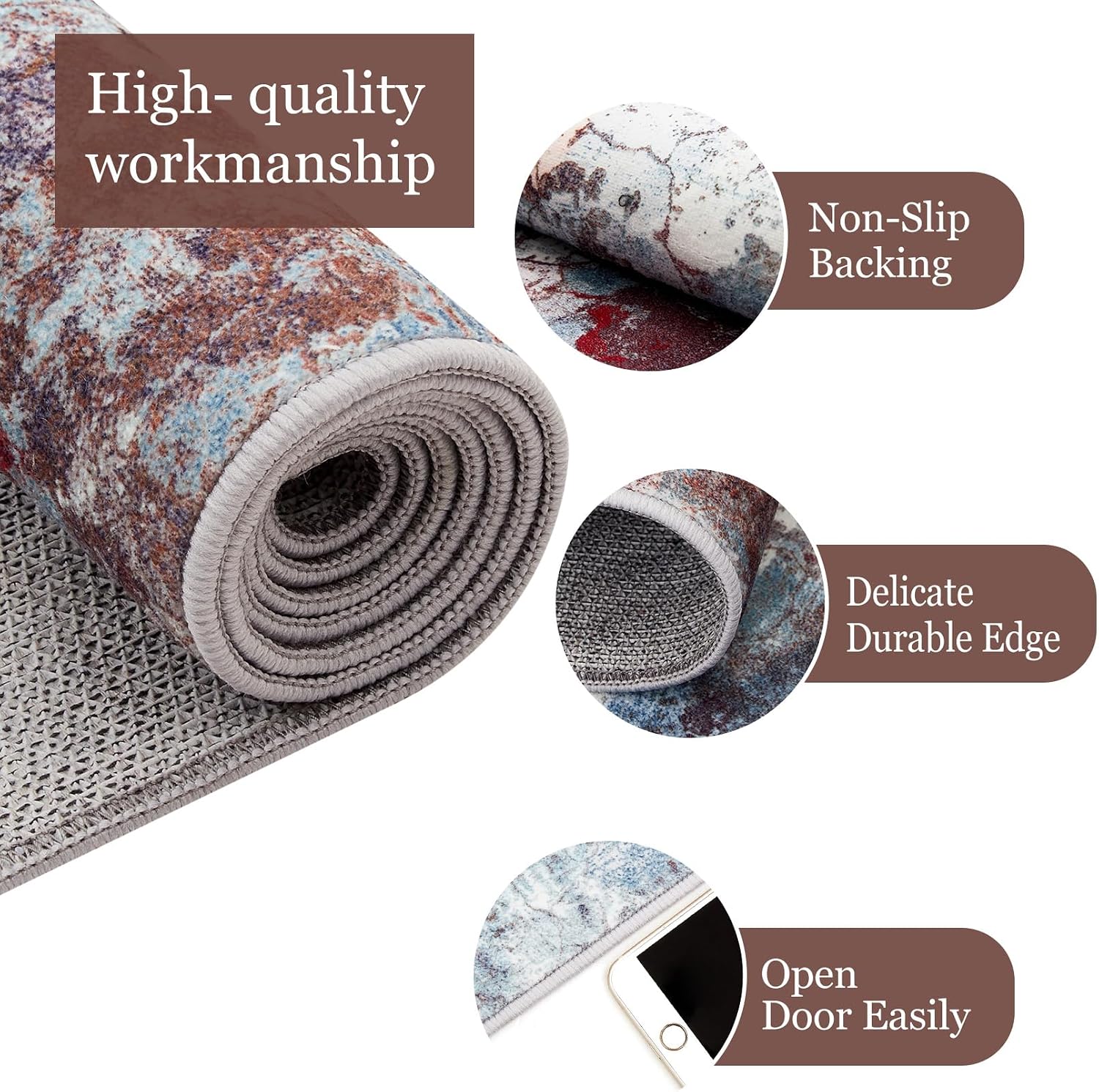 GarveeHome 2x6 Washable Runner Rug for Hallways Kitchen Non-Slip Rugs Abstract Soft Faux Wool Runner for Entryway Bedroom Indoor Bedside Laundry Dorm Home Decor Multi