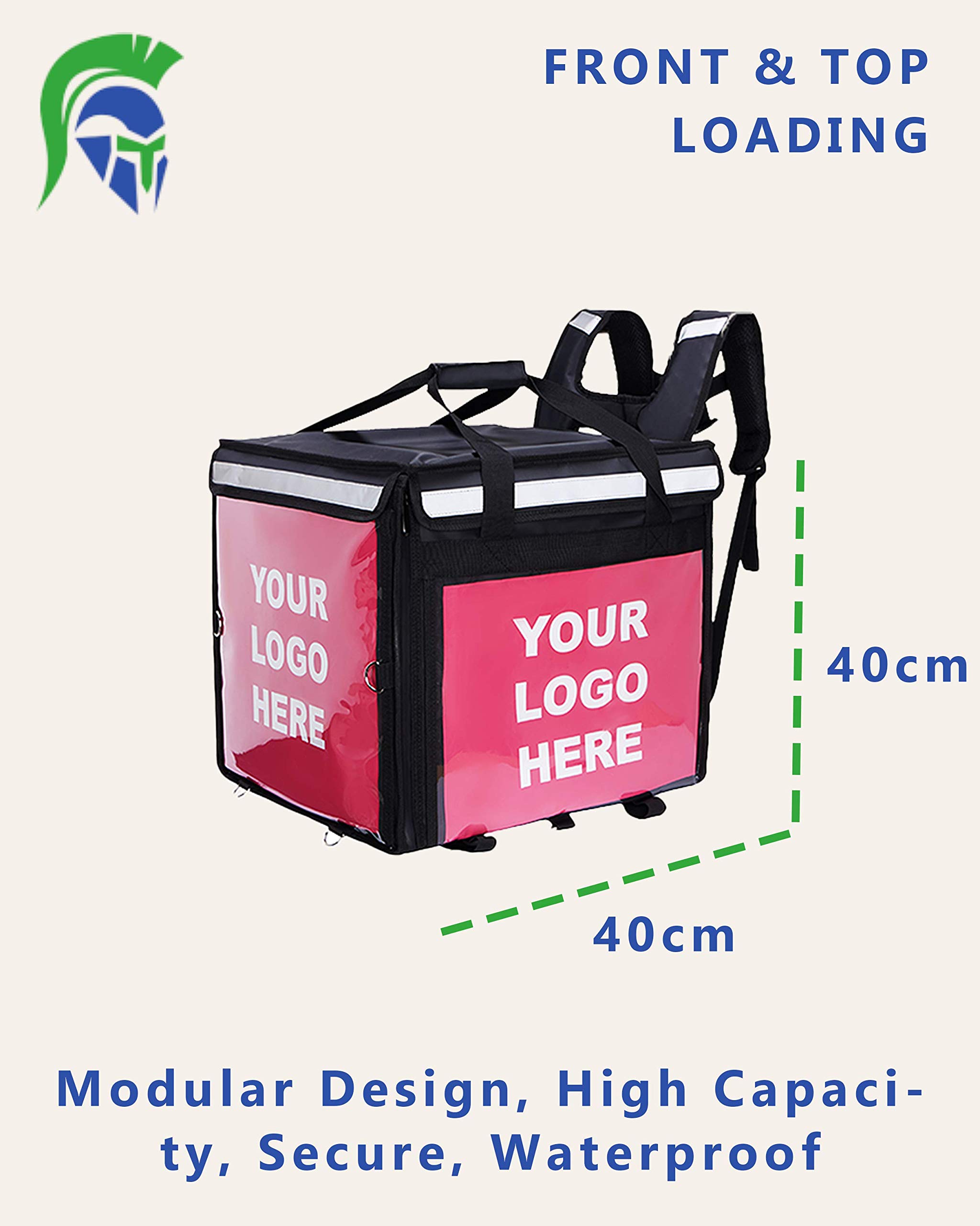 Grande inserisci il tuo logo Borsa per la consegna degli alimenti caldi, isolata, resistente all'acqua e agli strappi con spallacci per asporto, borsa termica da picnic, catering