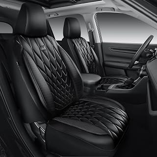 CAR PASS Nappa Leather Rav4 Front Seat Covers Custom Fit for Toyota Rav4 2019-2024, Camry 2018-2024, Corolla 2020-2025, Luxury Premium Anti-Slip Waterproof 2 Pack Seat Cover, Airbag Compatible Black