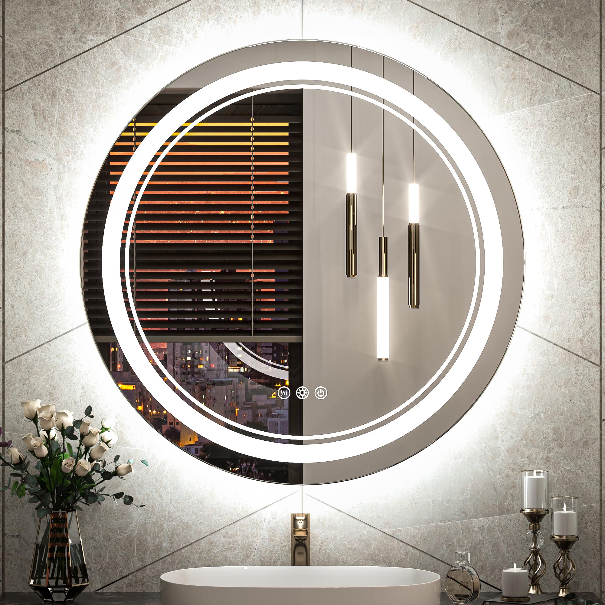 TokeShimi 24 Inch Bathroom LED Round Mirror Front/back Lit Backlit