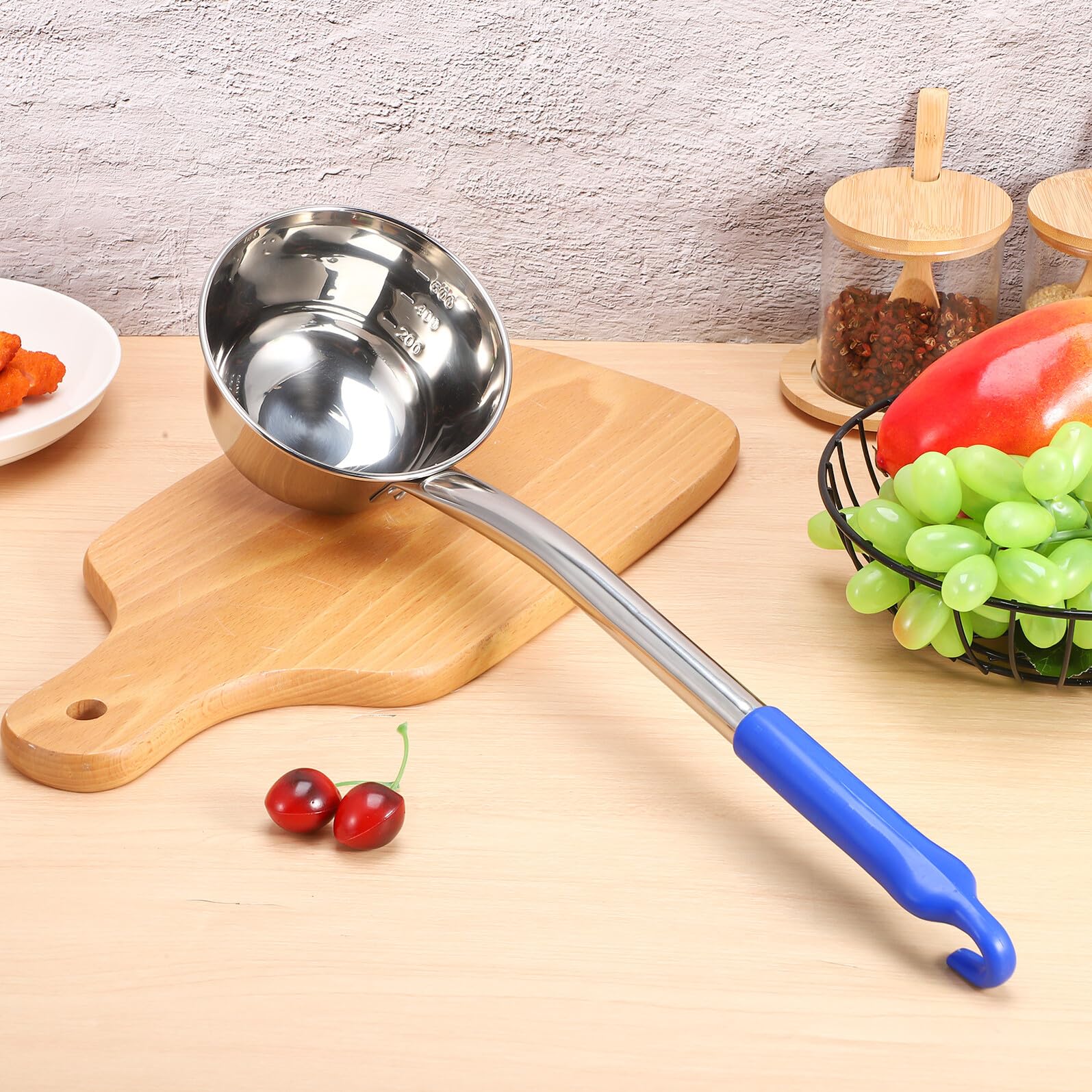 Langer Edelstahl-kochlöffel mit Ergonomischem Griff Rostfrei Robust und Vielseitig für Küche Servieren und Garten mit Praktischem Aufhängehaken und Langem Stiel für Sicheren Halt
