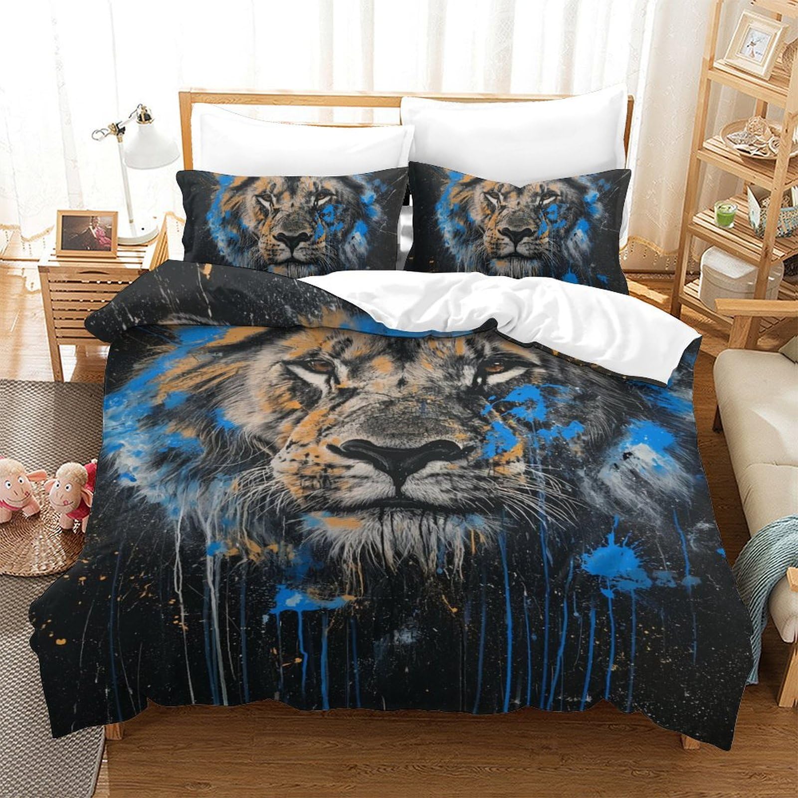 Housse de couette lion 3D ensemble de literie microfibre 140x200
