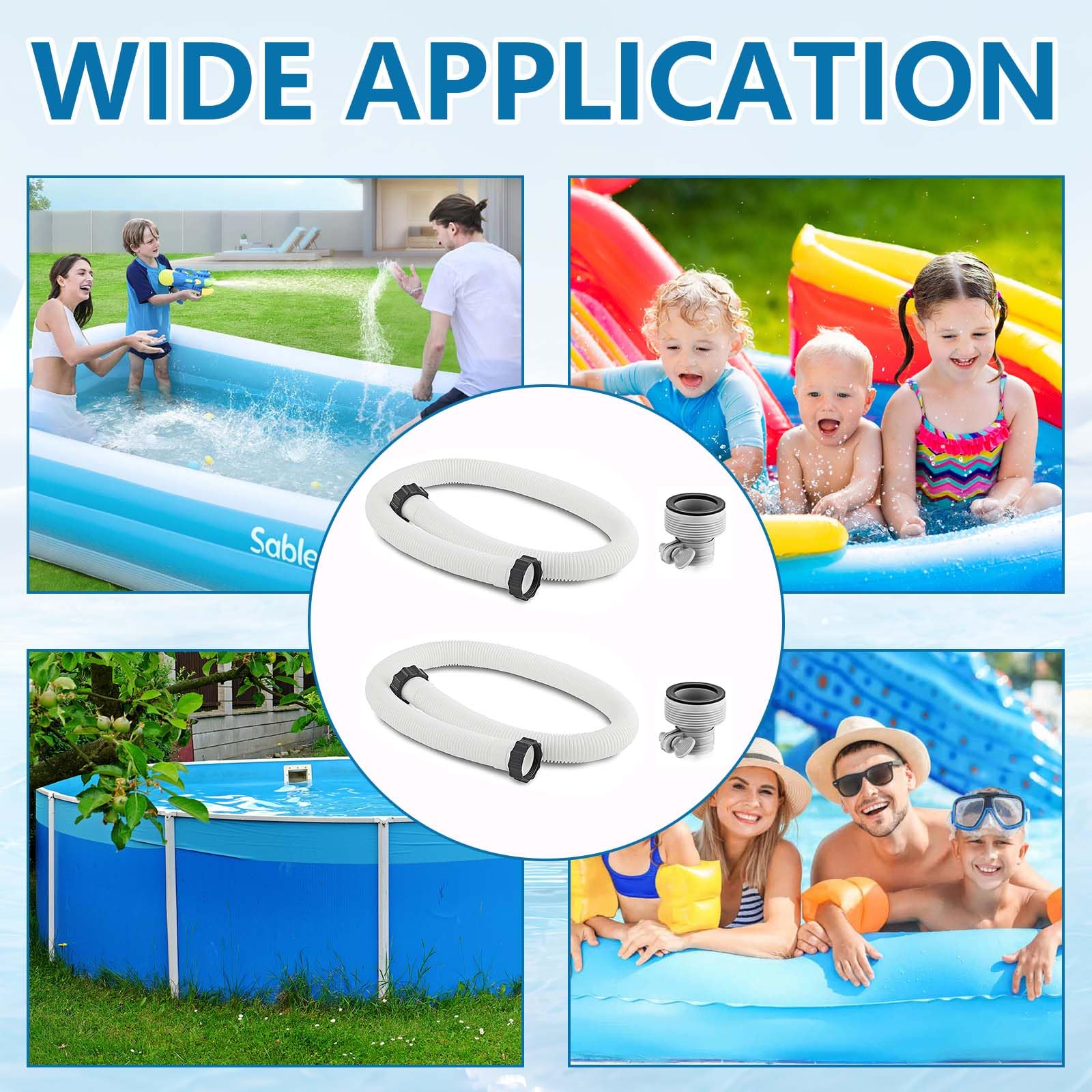 Schwimmbad-Ersatzschlauch, 150 cm, 2 Stück, flexible Poolschläuche für oberirdische Pools, kompatibel mit Pool-Sandfilterpumpe, inklusive 2 Schlauchadapter Typ B, 38 mm Durchmesser