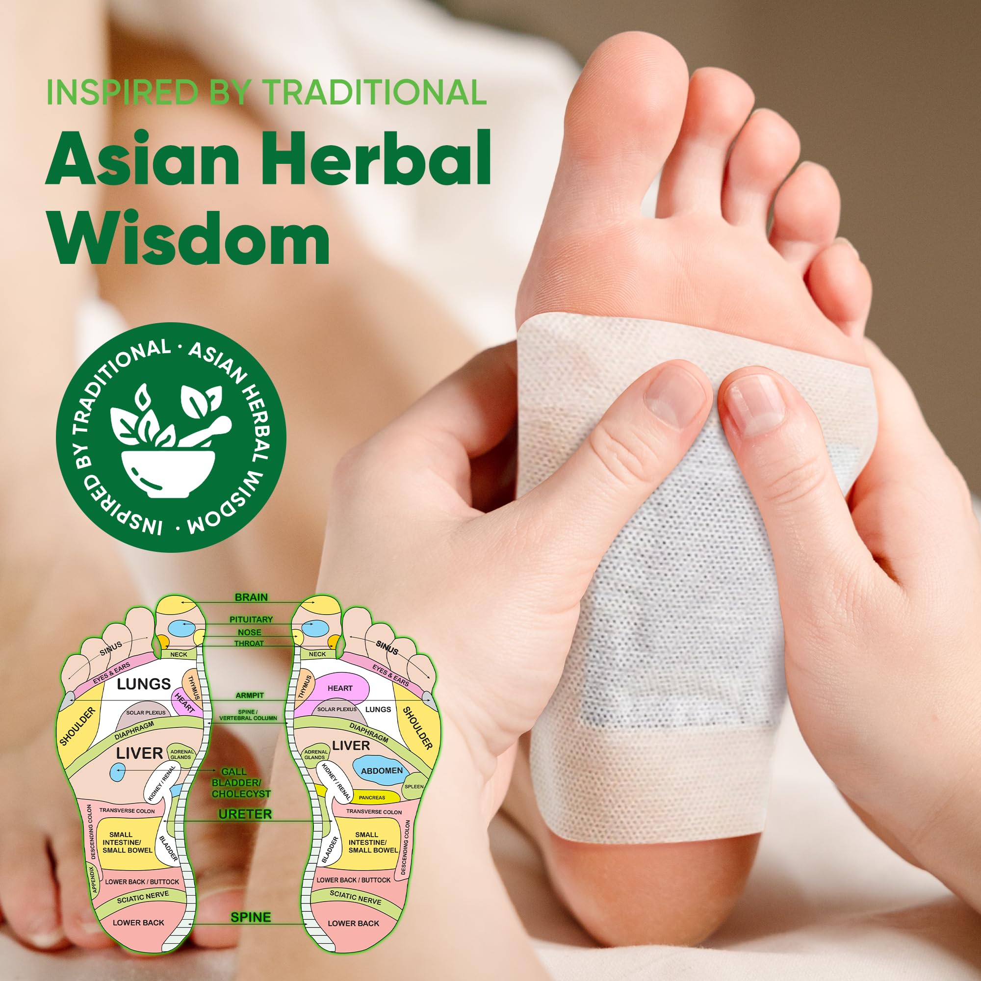 AOSORW Natural Cleansing Foot Pads with Ginger, Mugwort & Bamboo Vinegar, 30 Pads