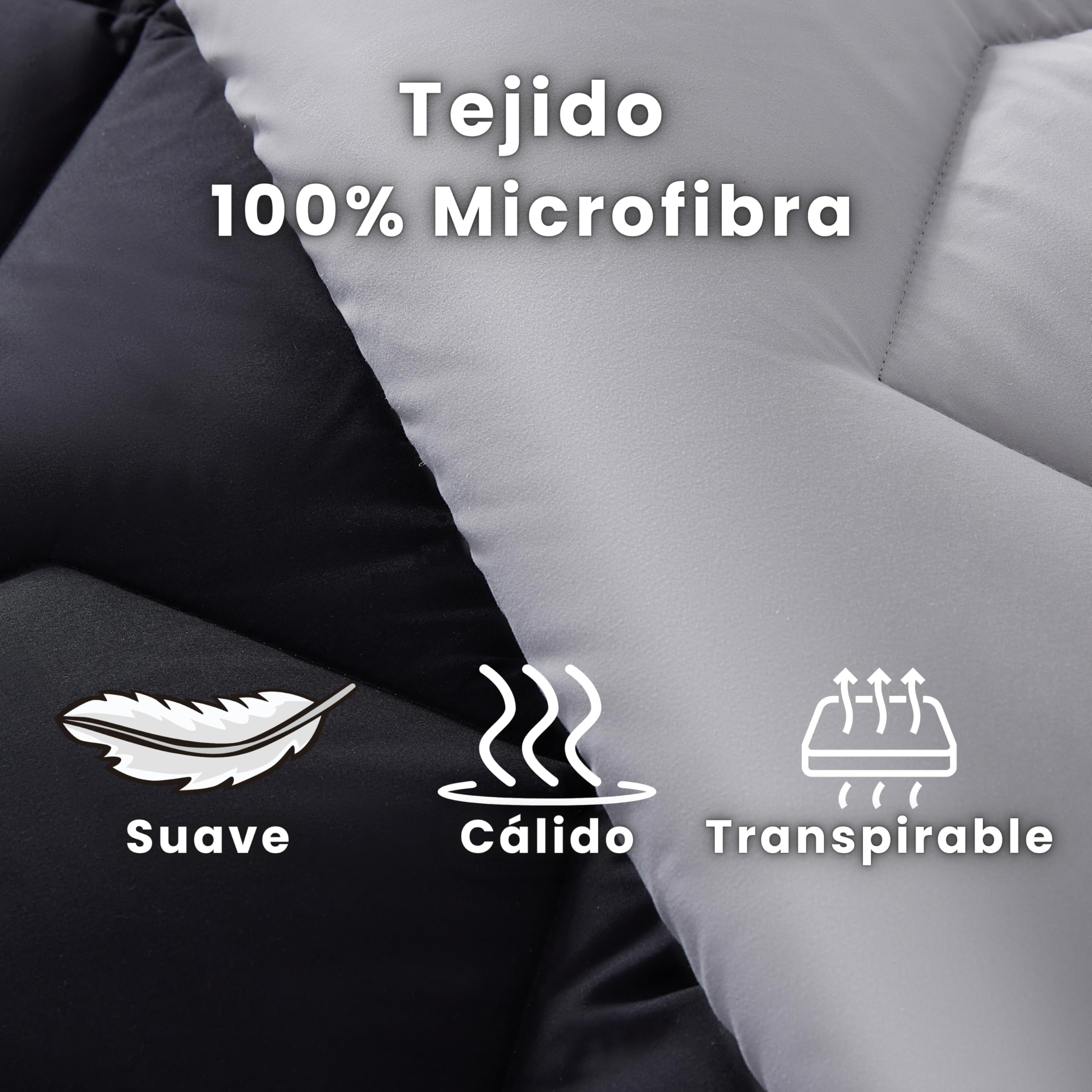 NOVOTEXTIL Edredón Cama 135 (230x260), Relleno Nórdico de Fibra 350 g/m² - Edredón Nórdico Bicolor Invierno Suave, Ligero, Reversible y Transpirable (Negro/Gris)