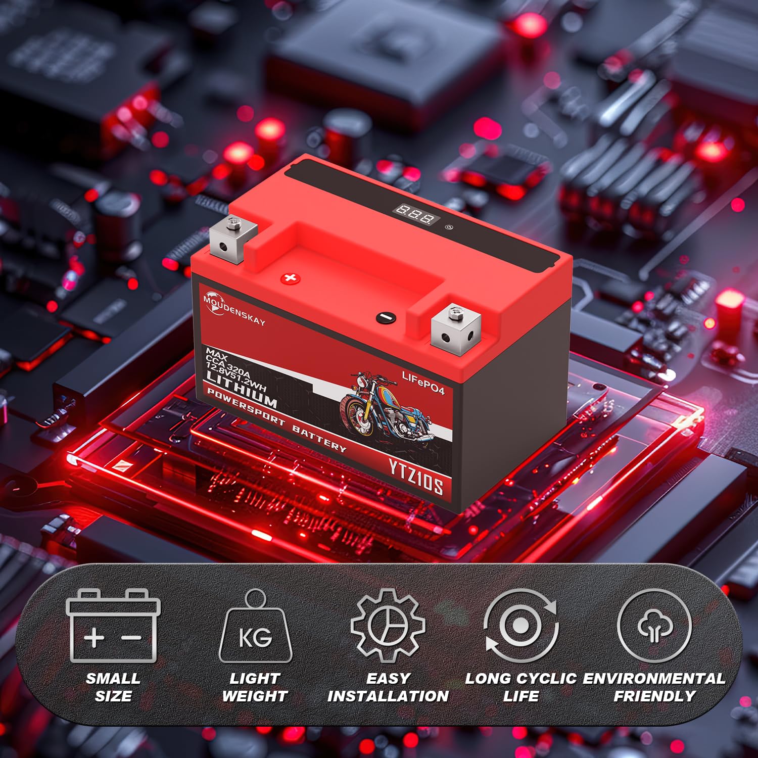 Batería de Litio Para Moto, Bateria Litio 12v Motocicleta con BMS,12.8V 4AH 280~320CCA 51.2WH YTZ10S LiFePO4 Motor de Arranque de la Batería Para Motocicleta,ATV,UTV,4 Wheeler, y más