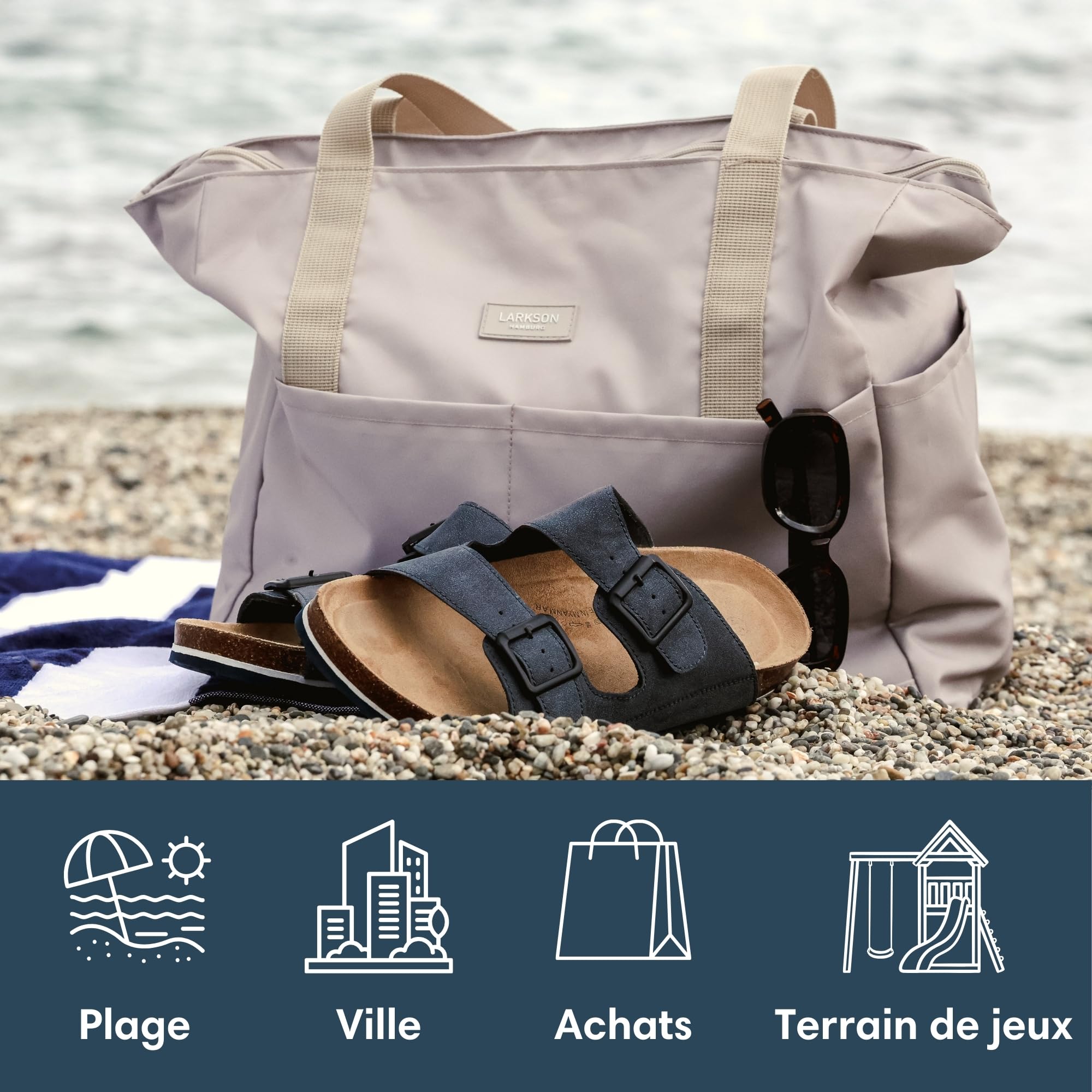 LARKSON Cabas Femme Homme - Linn - Sac de Plage Grand Format Pour Vacances, Sport, Voyage - Sac Fourre Tout avec Fermeture Éclair - Tote Bag