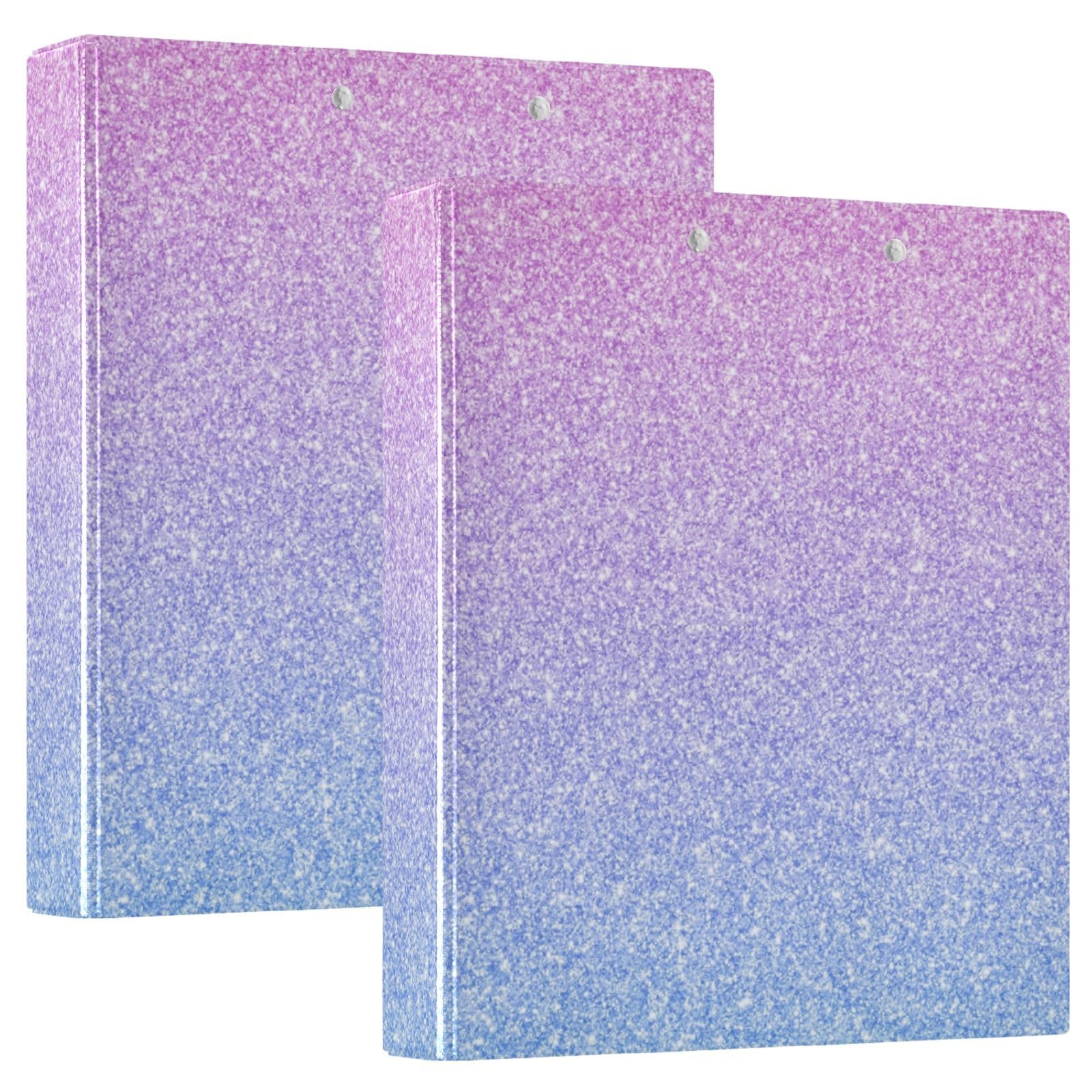 Blue Pink Glitter 3 Ring Binder 1.5 Inch, D Ring Binders, 3 Ring Binder with Pockets, Flexible 3 Ring Binder, College Binder