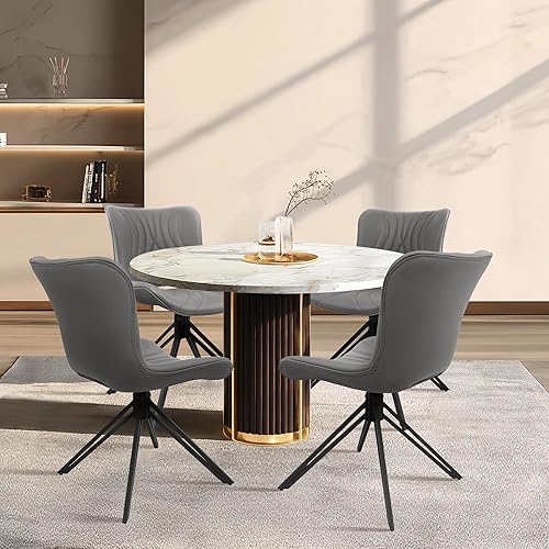 Miniatura 8 de Juego de 4 sillas de comedor, 360 giratorias, tapizadas, modernas de mediados de siglo, para cocina y comedor, sin brazos, de piel sintética, sillas