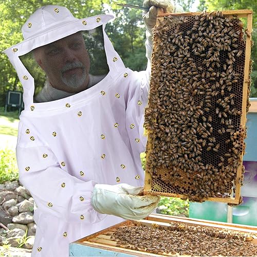 Miniatura 3 de SATINIOR Chaqueta de abeja para cosplay, traje de apicultura ventilada y 100 piezas de abeja pequeña de madera para mujeres y hombres, suministros