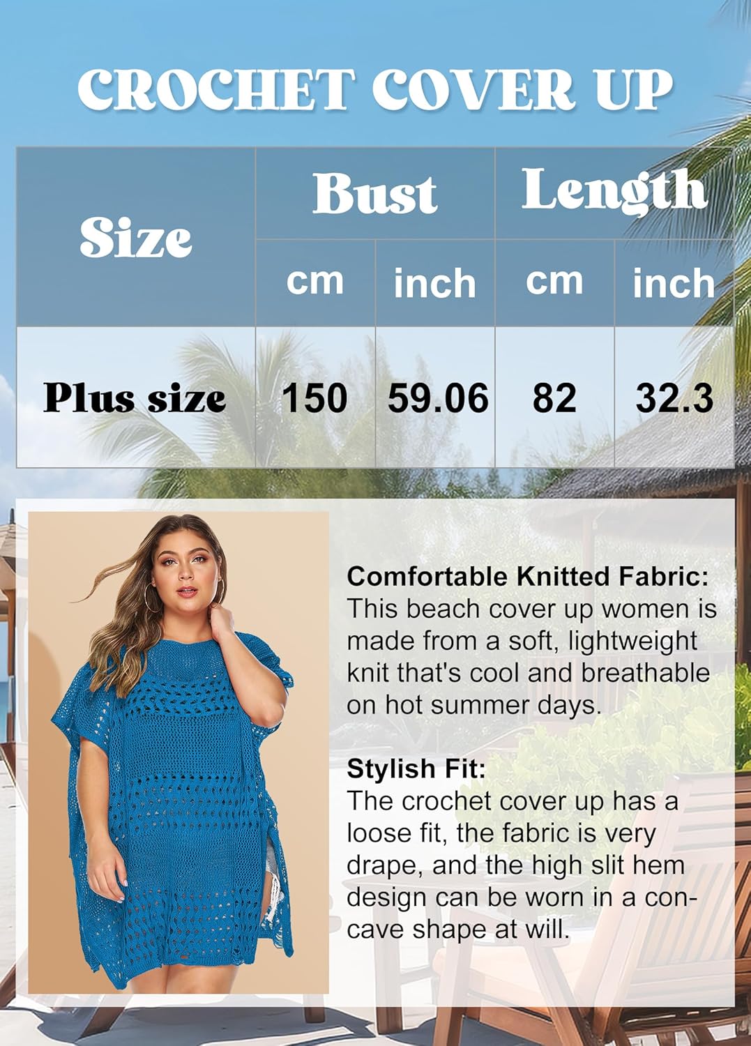 Chalier Womens Swimsuit Coverup Crochet Bathing Suit Cover Up, Plus Size Beach Cover Ups Hollow Out Bikini Dress - Image 5