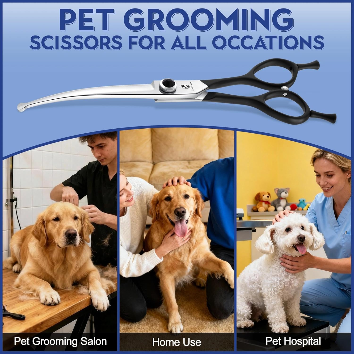 Dragon Creek 6.5" Downward Curved Dog Grooming Scissors Shears for Grooming Face and Paws Safety Round Tips Shears Trimming Cutting Scissors for Dog Cat Pet Black
