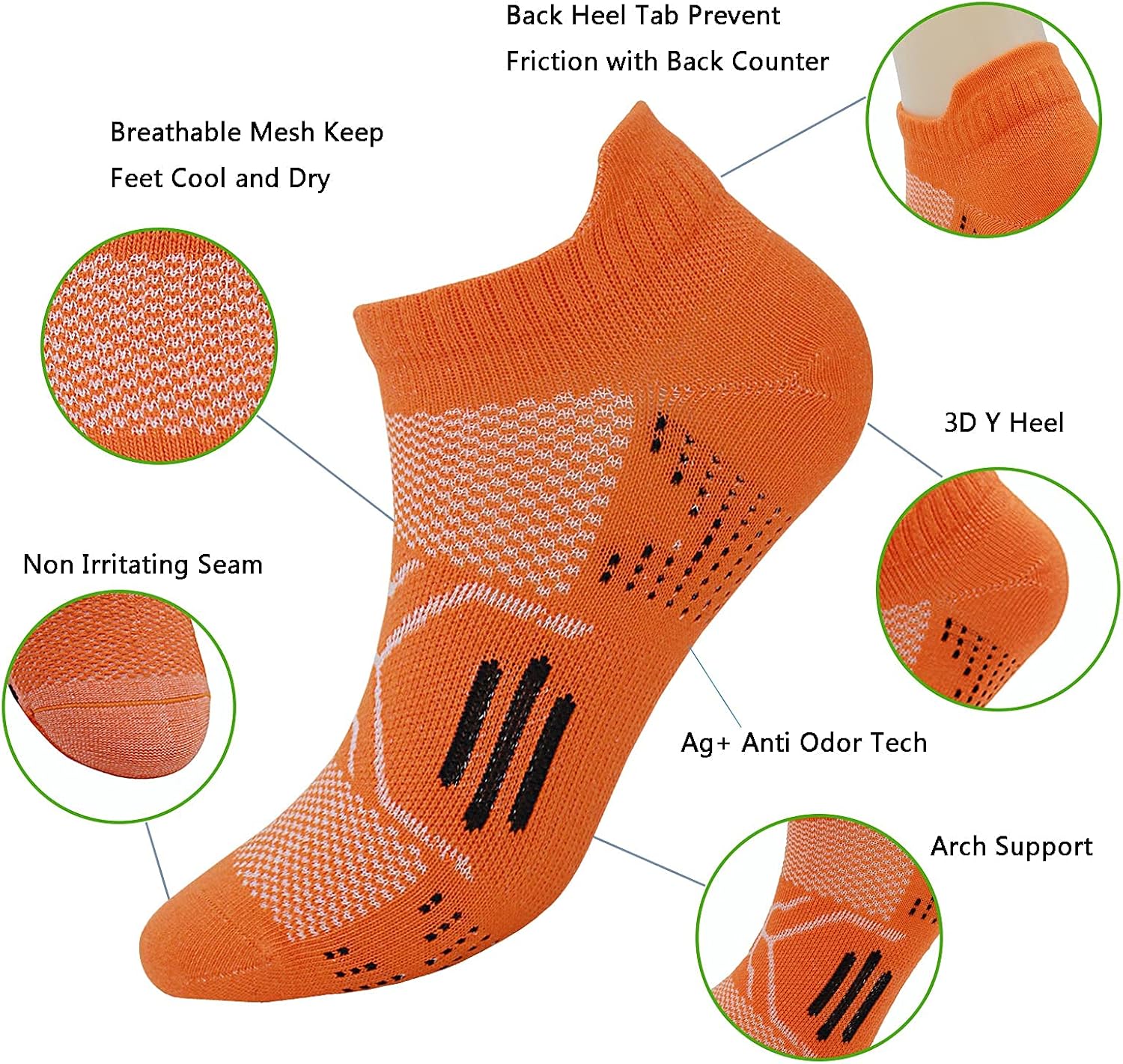 Women Anti Odor Blister Resisting Sweat Wick Low Cut Cotton Sports Running Socks - Image 3