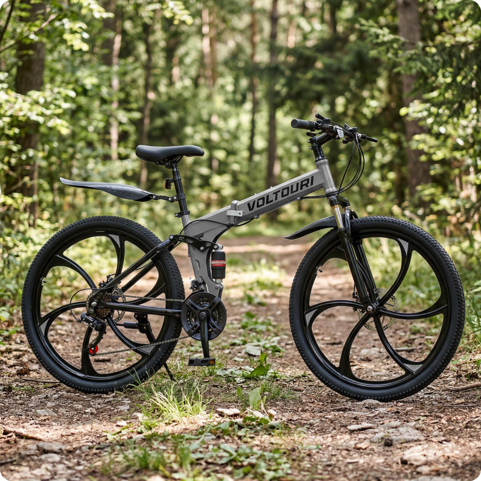 THUNDER Klappbares Mountainbike 26 Zoll, MTB Klapprad mit 21 Gängen, Vollfederung, mechanische Scheibenbremsen, Stahlrahmen, für Erwachsene und Jugendliche