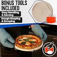 Vista 5 de KitchenStar Piedra para pizza de 12 pulgadas para horno y parrilla de barbacoa con asas, redonda, 5/8 pulgadas de grosor, cordierita natural