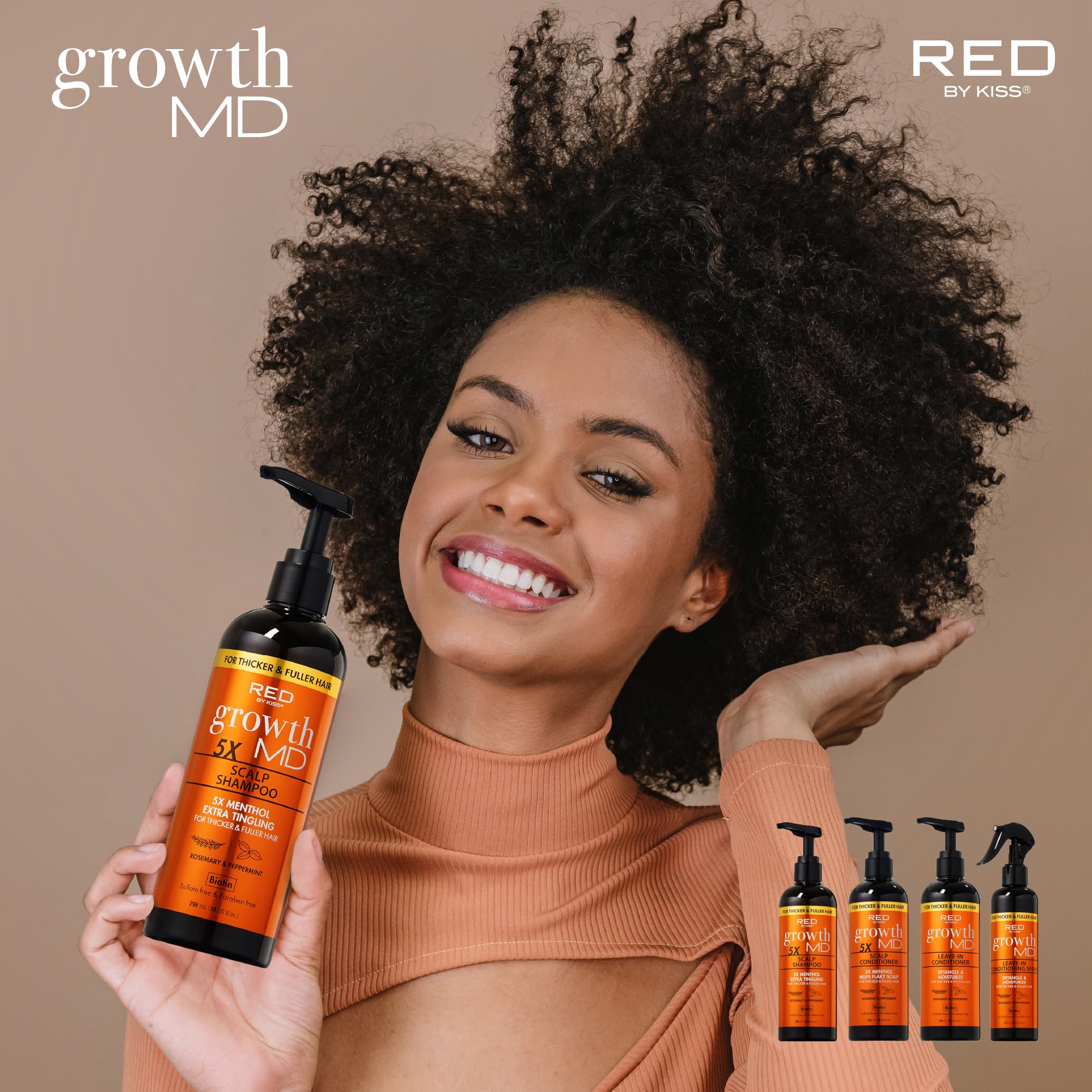 Red by Kiss Shampoo para couro cabeludo Growth MD, 5 x mentol
