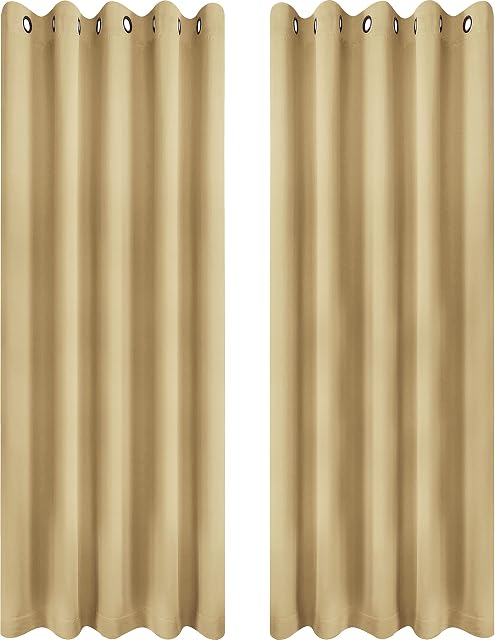 Utopia Bedding Blackout Curtains Grommet Thermal 2 Panels Drapes [Beige, 66 x 90 Inches] Sound Insulated Curtain for Bedroom and Living Room (167x228 cm)