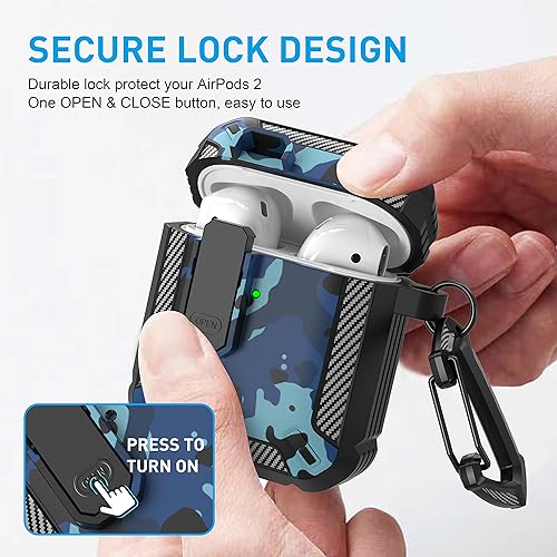 Vista 2 de Maxjoy Funda Protectora para AirPods de 2ª Generación, Funda para AirPods con Cerradura Gen 2 Carcasa Rígida Resistente a Prueba de Golpes Cubierta