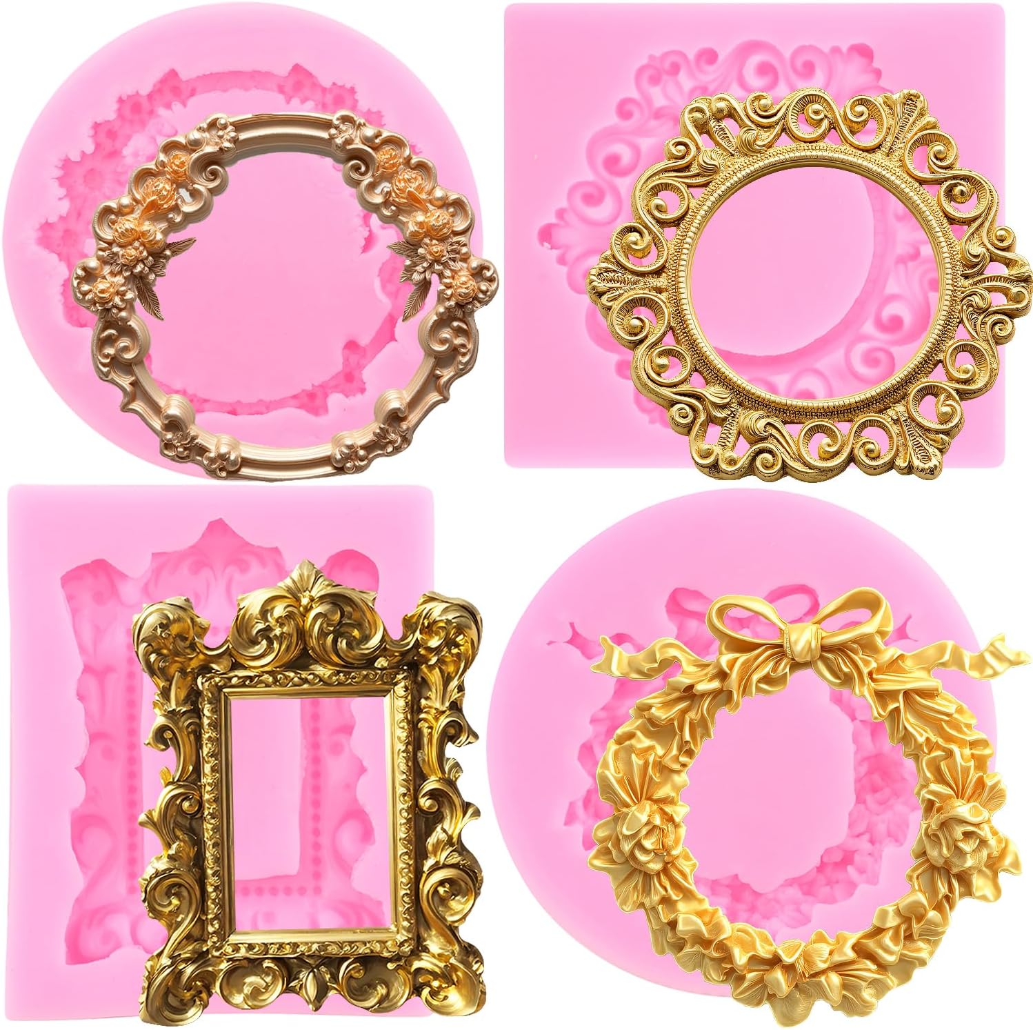 Mujiang Mirror Frame Silicone Mold Photo Frame Fondant Molds Picture Frames Silicone Mold For Cake Decorating Candy Polymer Clay Chocolate Gum Paste Set Of 3