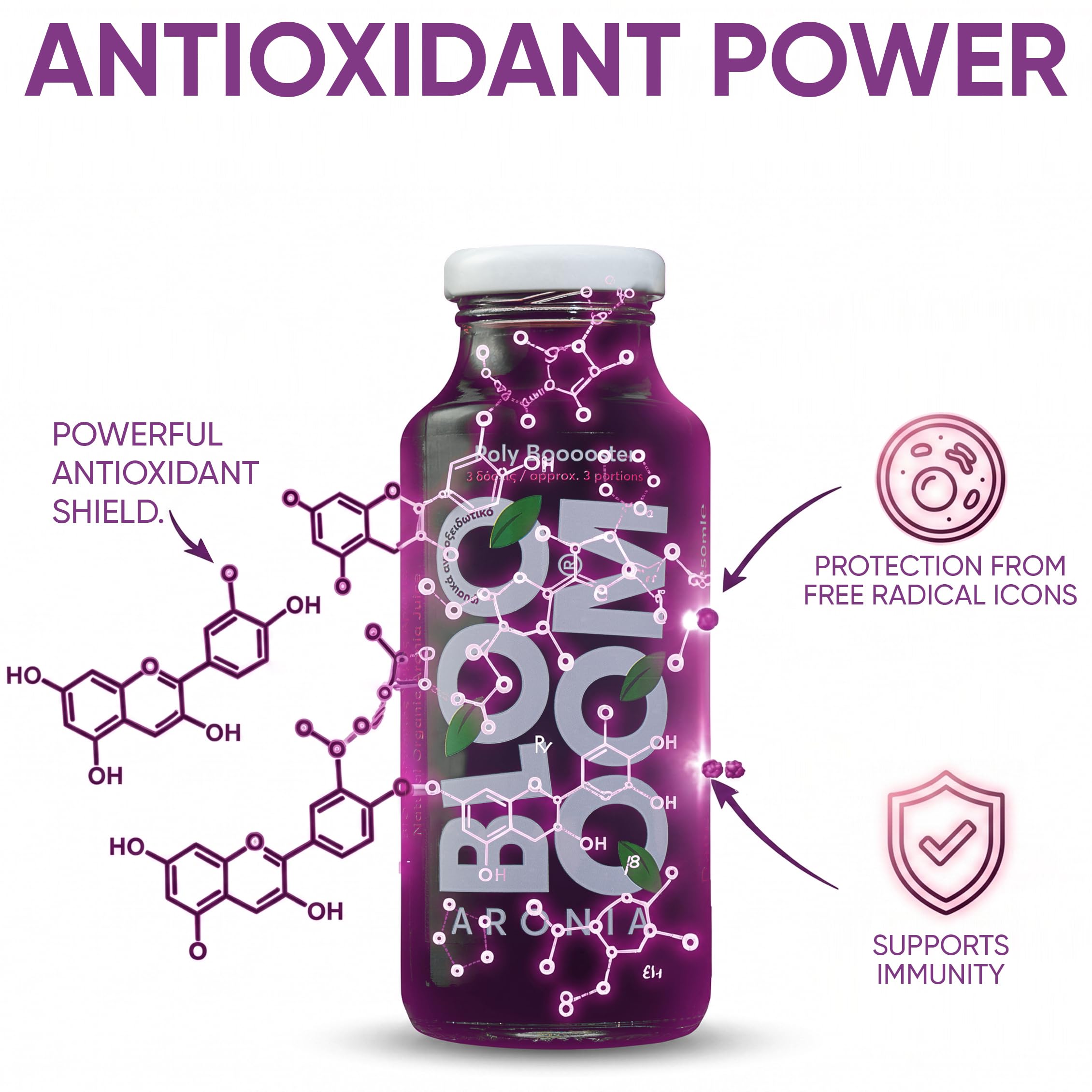 BLOOOOM ARONIA Bio Aroniasaft 250 ml x 12 Flaschen (3L) – 100% Direktsaft aus griechischen Aroniabeeren, Ohne Zuckerzusatz, Natürlich reich an Antioxidantien, Für Wellness & Fitness, Vegan