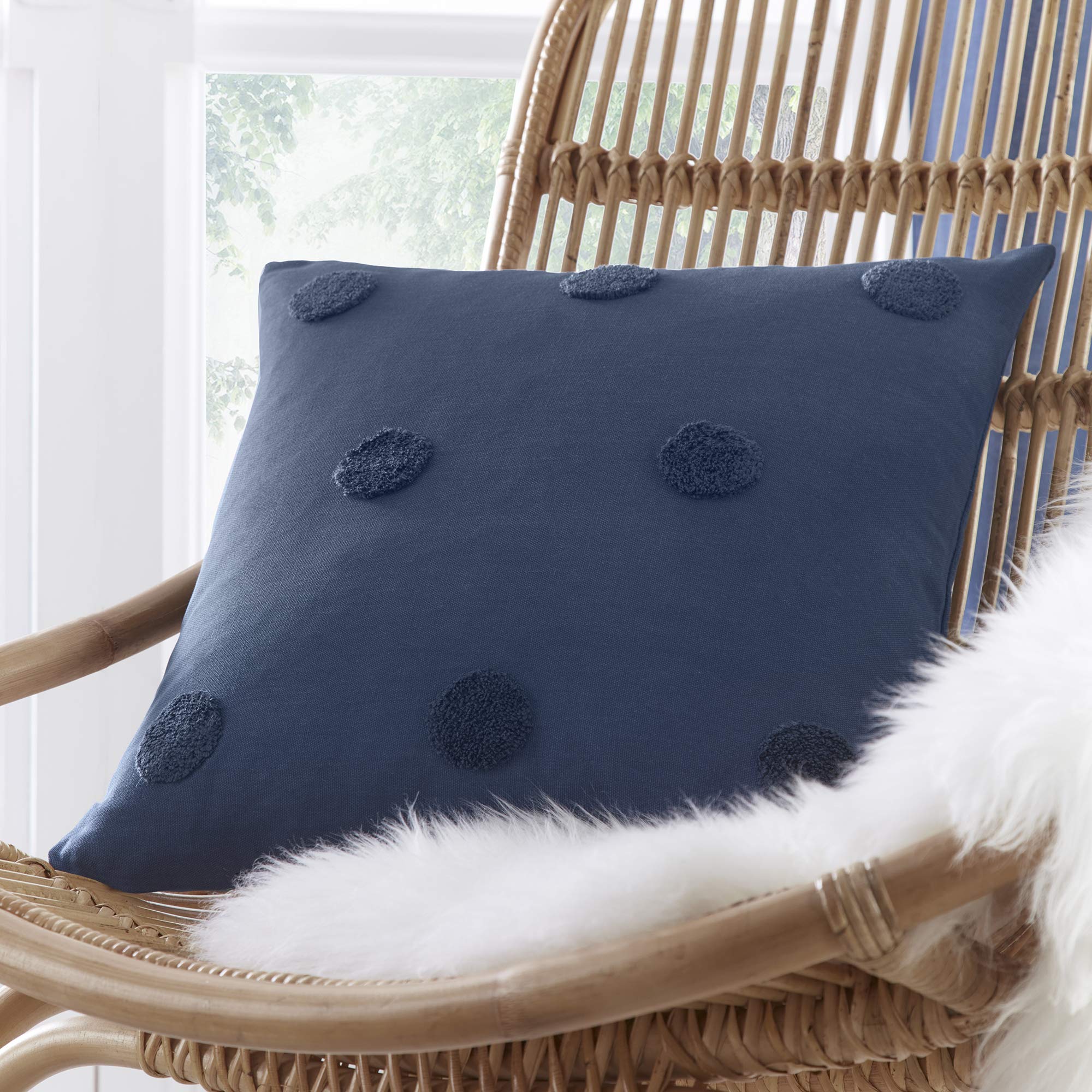 AppletreeBoutique - Zara - Tufted Spots Filled Cushion - 43 x 43cm in Navy with Navy Dots