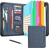 Vista 13 de Organizador de Portafolio Eshow - Carpeta de 3 Anillas con Cremallera, Portafolio de Negocios de Cuero Vegano con Bloc de Notas Incluye 10