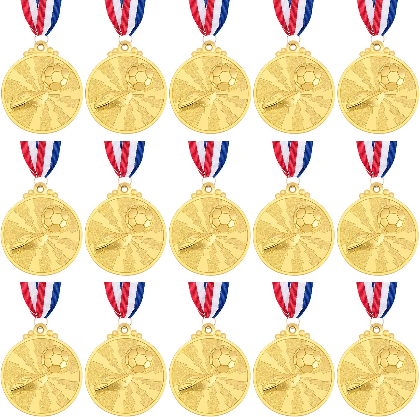 15 Pack Soccer Medals for Kids Metal Gold Award Medals Set for Sports Soccer Games and Prizes Awards Party Favors 2 Inches
