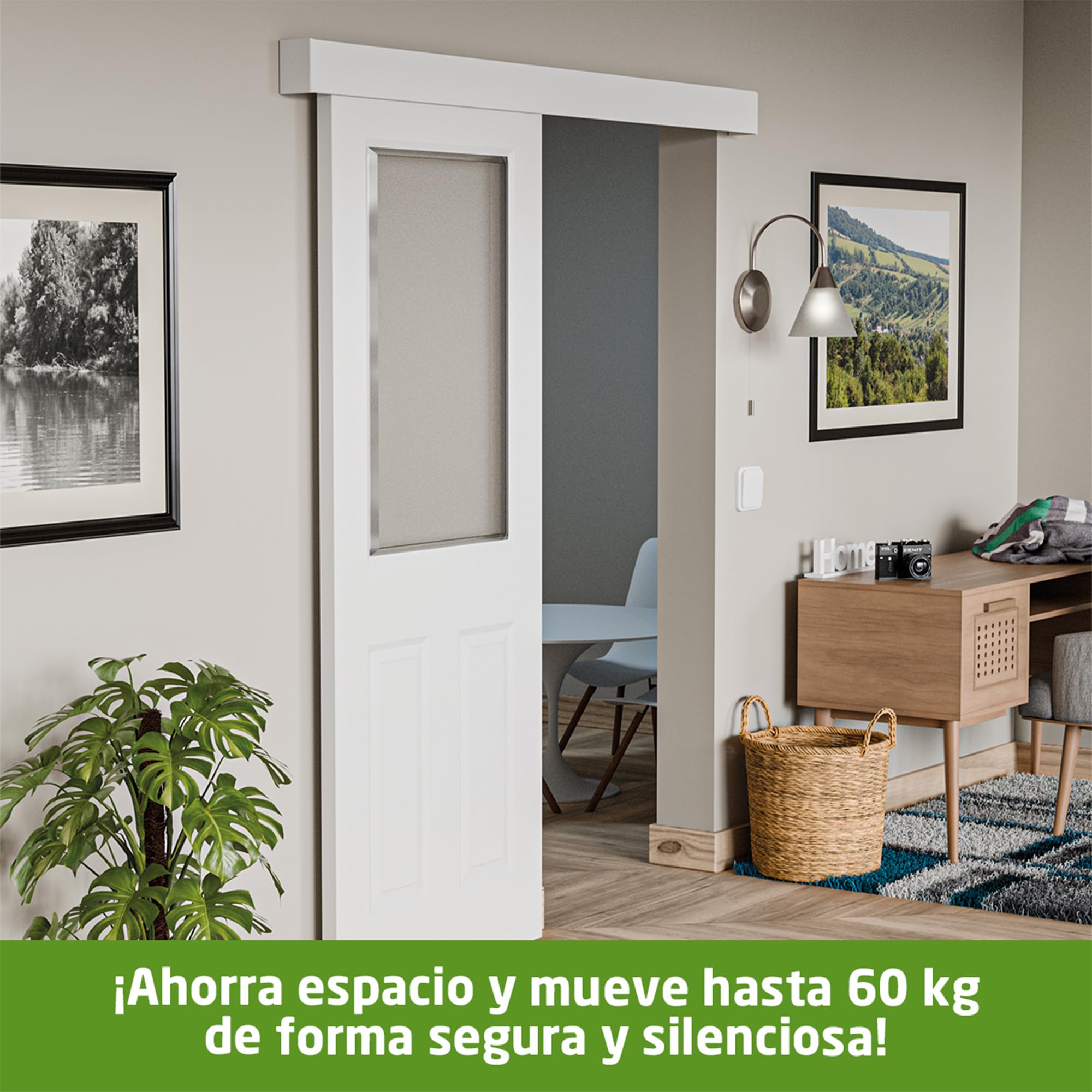 Amig - Kit puerta corredera madera - Guía 186 cm aluminio blanco con autocierre - Hasta 60 kg - Diseño elegante y duradero con cierre automático - Mod. SD005