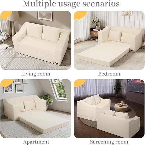 Miniatura 3 de MeMoreCool Sofá cama convertible, sofá biplaza extraíble para dormitorio, sala de estar, salón, sofá pequeño 2 en 1 con almohada, sofá biplaza