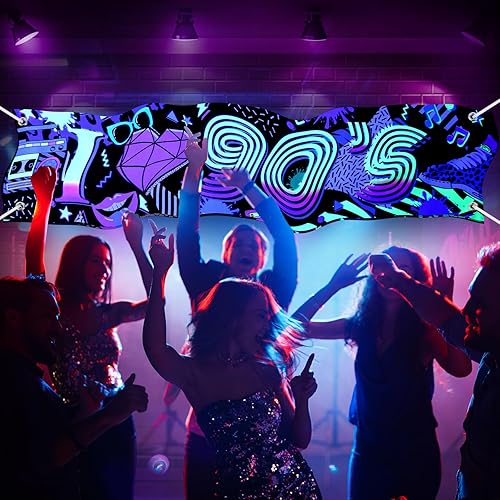 Miniatura 5 de Decoraciones de fondo de fiesta de los años 90, pancarta de los años 90, telón de fondo de neón retro graffiti de los años 90, fiesta temática de